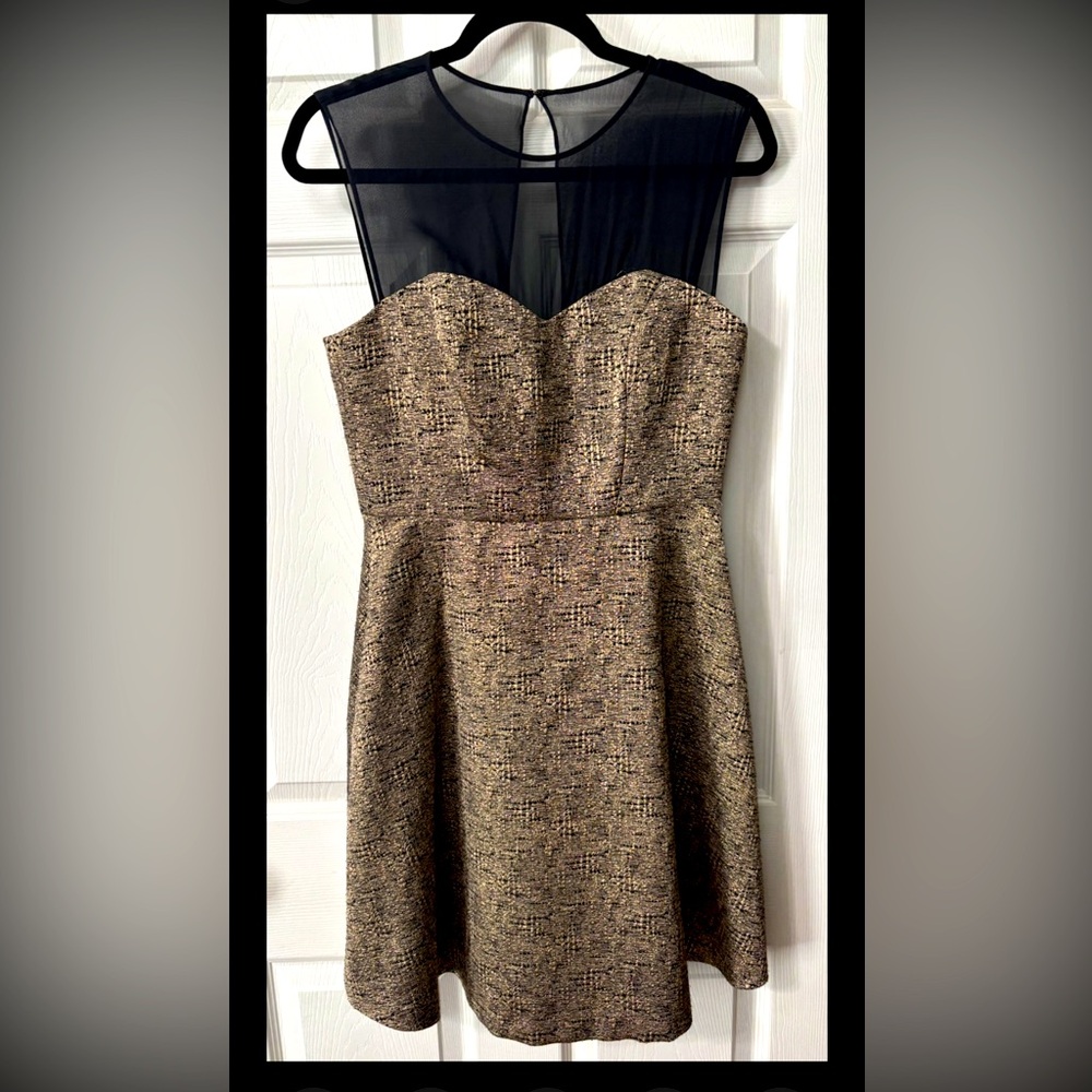 DONNA MORGAN Size 6 Dress Gold Black Silk Fit Flare Cocktail Party